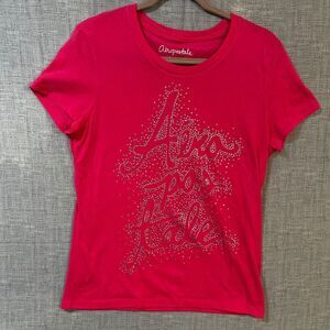 Aeropostale XL pink tee shirt embellishment silver rhinestones spell out logo
